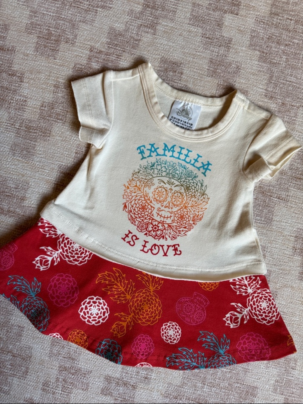 Disney Coco Cream & Red Infant Dress with Colorful Sugar Skull Print size 0-3M